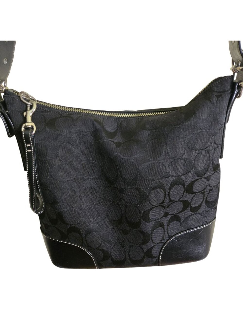 Coach Y2K Black Signature Canvas Hobo Shoulder Bag Leather Trim 6347